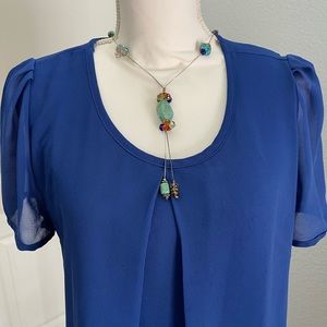 GAGA FASHION Royal Blue Chiffon Blouse